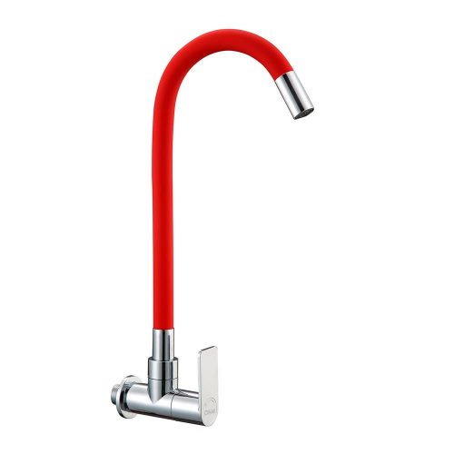 Torneira para Cozinha de Parede com Bica Móvel Flexível Vermelho