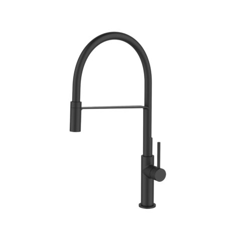 Torneira para Cozinha em Metal de Mesa Gourmet com Bica Alta Flexível 1/4V Breeze Preto Fosco